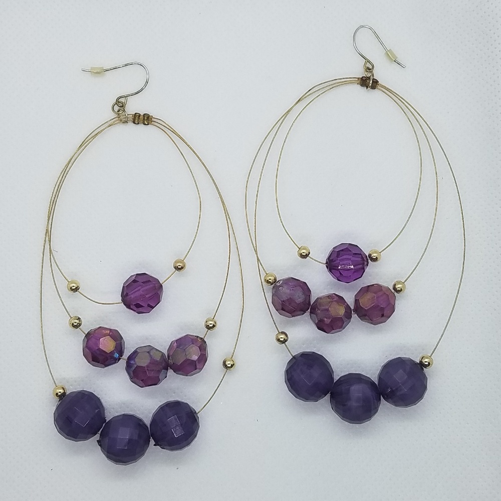 Purple Dangle Earrings Faceted Beads